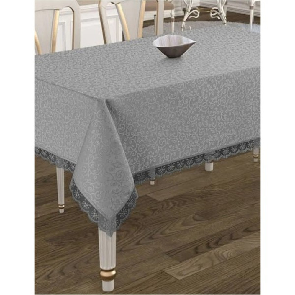 Bursa Çeyiz Kdk Fransız Dantelli Dertsiz Masa Örtüsü - Gri - 160 x 220 cm Masa Örtüsü Fiyatı