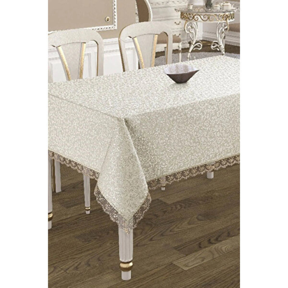 Bursa Çeyiz Kdk Fransız Dantelli Dertsiz Masa Örtüsü - Krem - 160 x 220 cm Masa Örtüsü Fiyatı