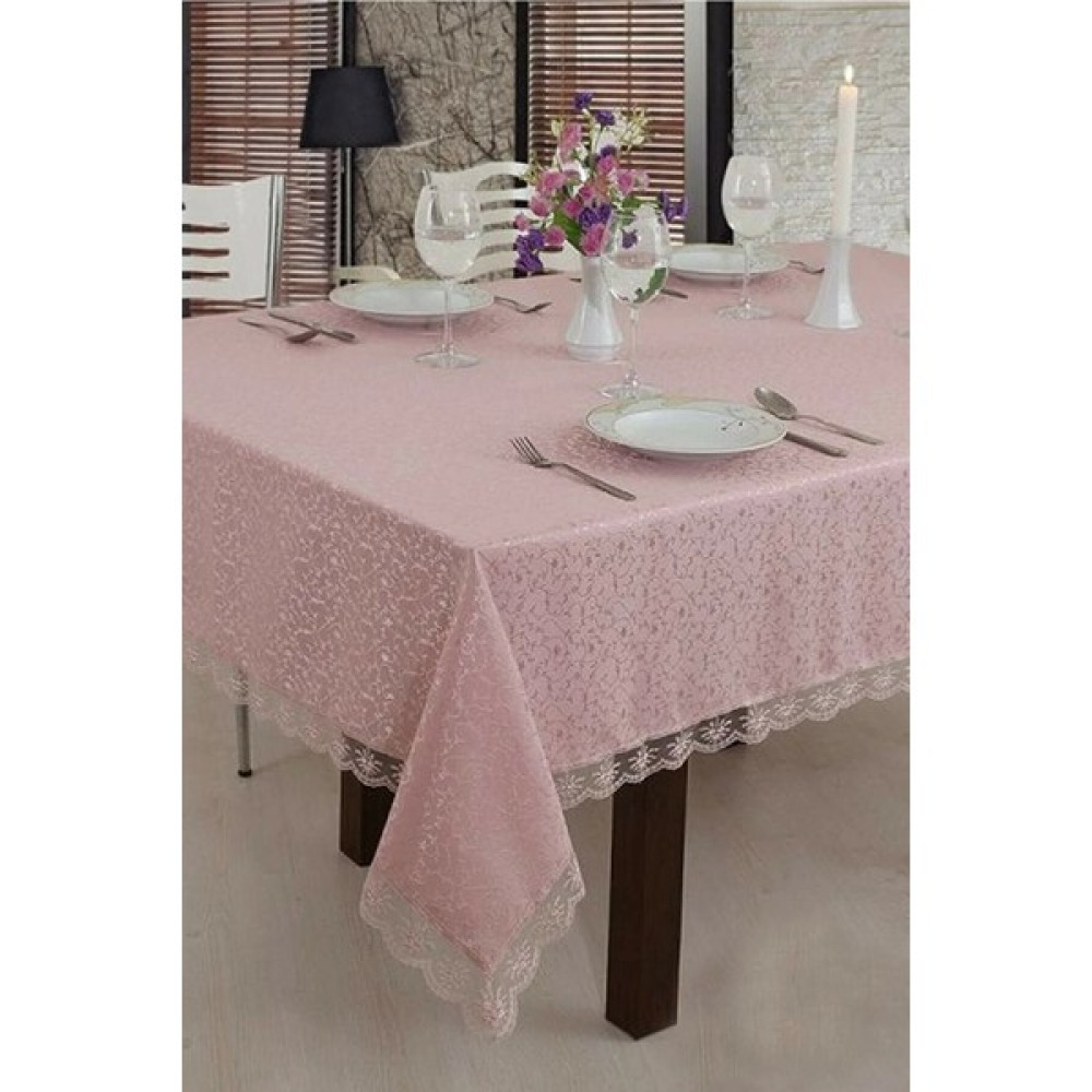 Bursa Çeyiz Kdk Fransız Dantelli Dertsiz Masa Örtüsü - Pudra - 160 x 220 cm Masa Örtüsü Fiyatı