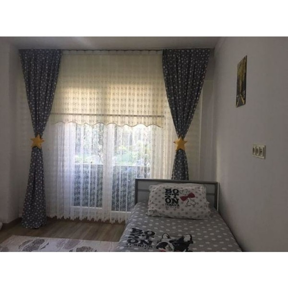 Bursa Fon Perde Desenli Fon Perde - 100 x 270 cm - Gri - Ekru Fon Perde Fiyatı