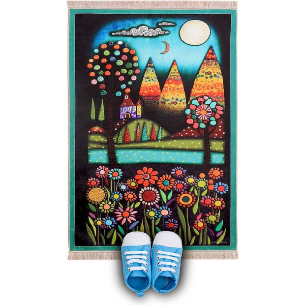 Bursa İpek Su Yeşil Ay Işığı Çiçekleri Çocuk Seccadesi Ve Oyun Halısı - 45 x 80 cm - Su Yeşili Seccade Fiyatı
