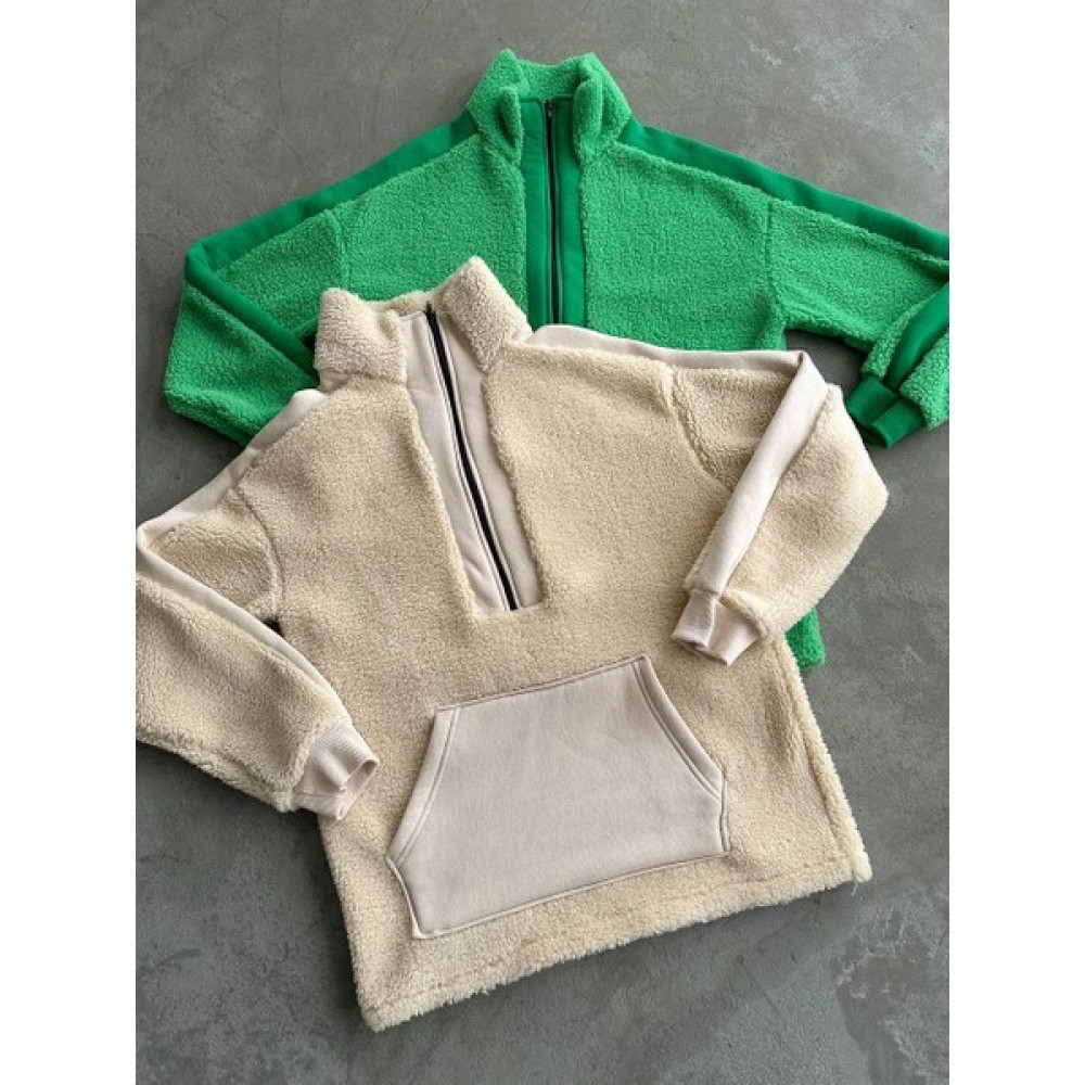 Burukan Ünisex Yarım Fermuarlı Üç Iplik Çift Cepli Kalın Owersize Wersoft Peluş Sweatshirt Erkek Sweatshirt Fiyatı