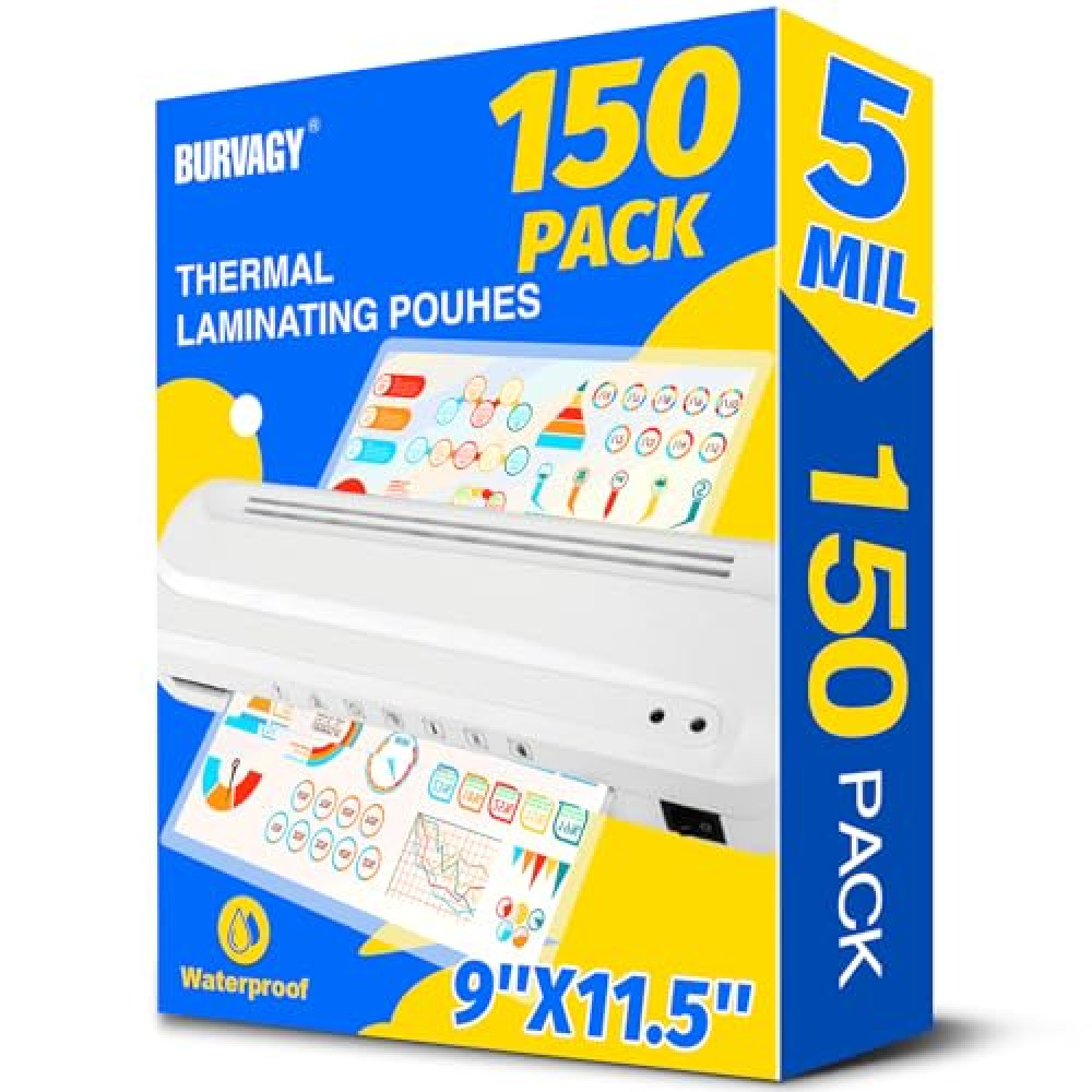 BURVAGY 150 Pack 5 Mil Laminating Sheets, 9x11.5 Inches Thermal Laminating Pouches, for Laminator, Letter Size, Ultra Clear, Thick, Hold 8.5x11 Inches, Office School Supplies