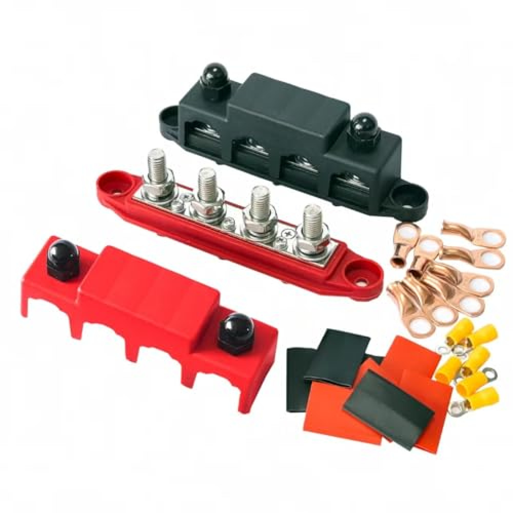 Bus Bar 12V Power Distribution Block, 250A Terminal Block, 4 x 3/8" Studs, Suitable for Marine, Automobile, RV, Battery Terminal Block, Solar Power