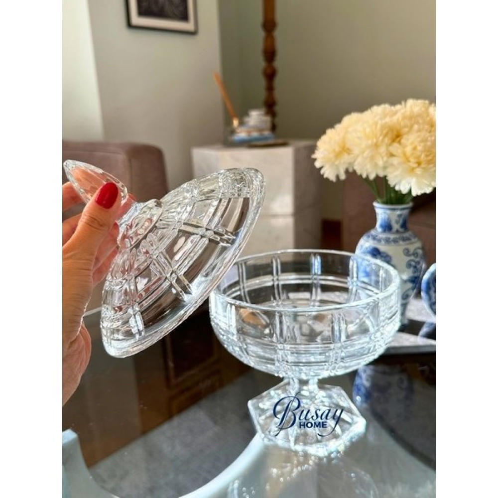 Busay Home Maya Kapaklı Kristal Cam Şekerlik, Şık ve Modern Tasarım 15 cm - 1 Adet Kase Fiyatı