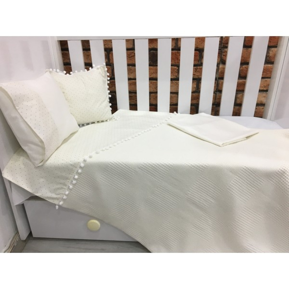 Buse Baby Home Krem , Çocuk Çok Amaçlı Poplin ,pikeli ve Ponponlu Nevresim Takımı 6'lı Set - 100 x 150 cm Bebek Nevresim Takımı Fiyatı