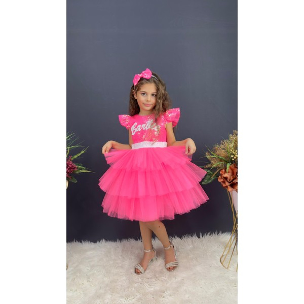 Buse & Eylül Bebe Barbie Taçlı Kız Çocuk Doğum Günü Parti Elbisesi Abiye Kız Çocuk Elbise Fiyatı