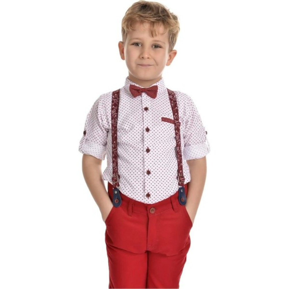 Buse & Eylül Bebe Bordo Desenli Papyonlu Pantolon Askılı Erkek Çocuk Takımı Erkek Çocuk Giyim Takımı Fiyatı