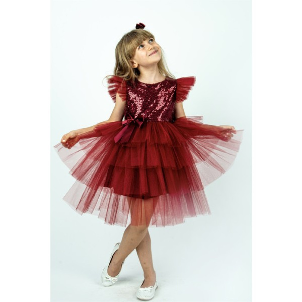 Buse & Eylül Bebe Bordo Pullu Kız Çocuk Parti Elbisesi Kız Çocuk Elbise Fiyatı
