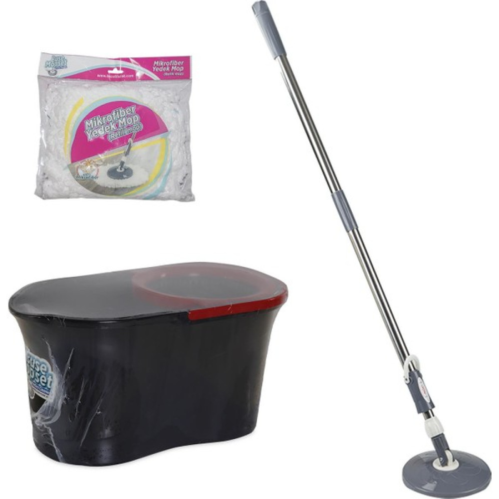 Buse Temizlik Seti( Shrinkli) Mikrofiber Mop Başlığı+Mop Sapı+Mop Plate+Döner Hazneli Kova - Gri Temizlik Malzemeleri Fiyatı
