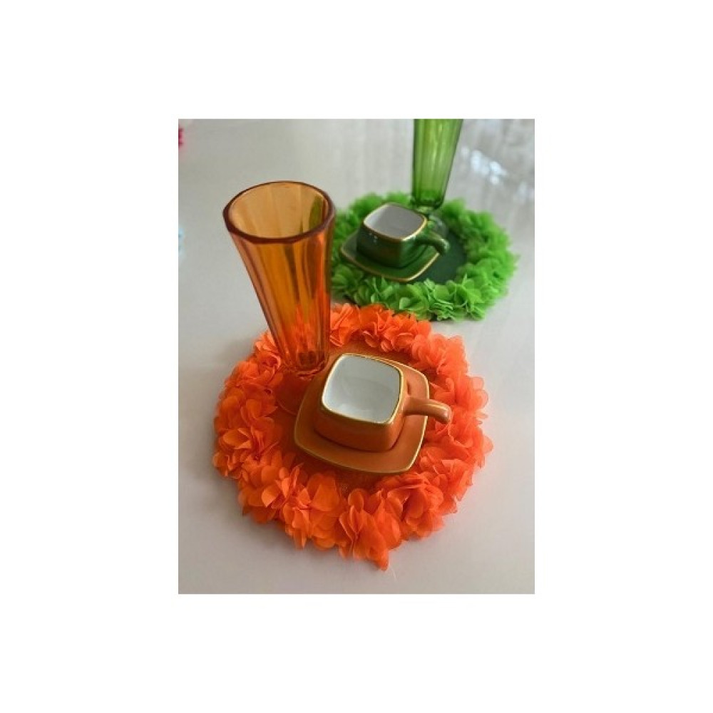Büşra Home Kahve Sunum Kece 2 Adet Turuncu Yeşil - 22 x 22 cm Amerikan Servis Fiyatı