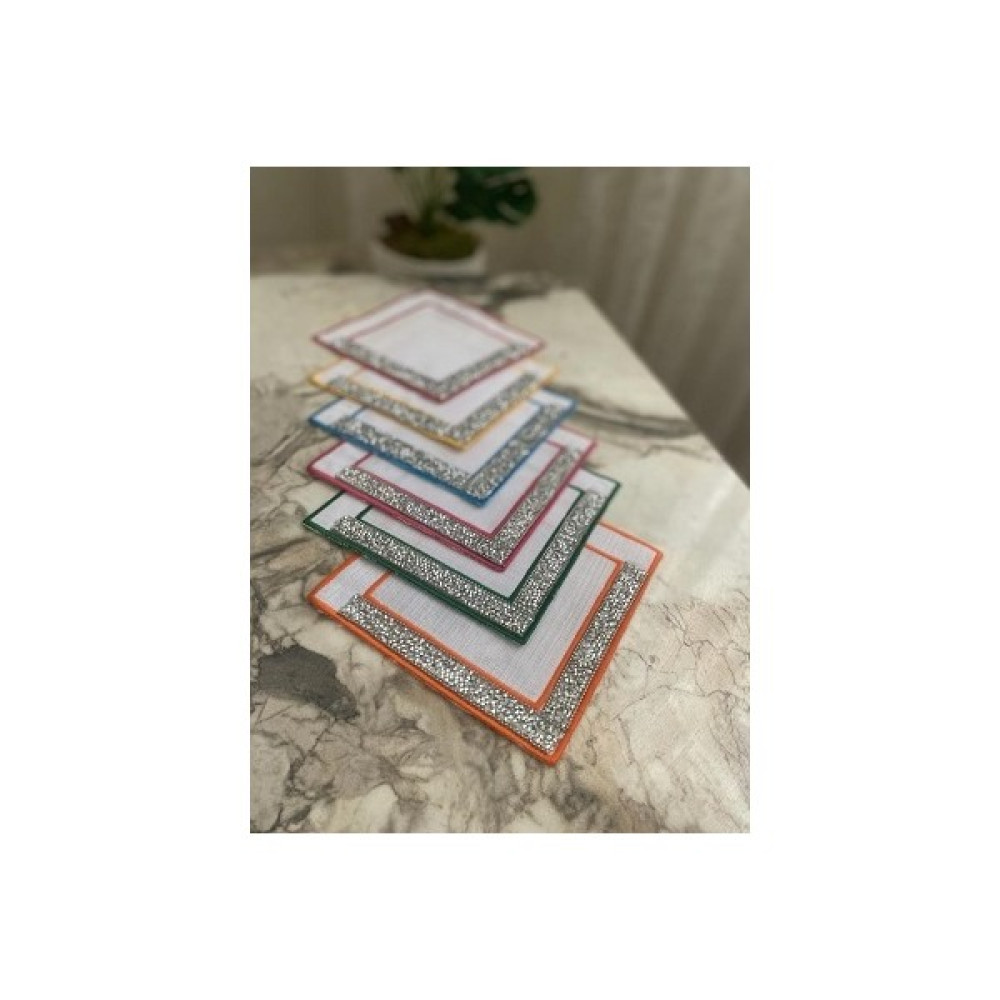 Büşra Home Kahve Yanı Sunum Peçete 6 Adet - 15 x 15 cm - Beyaz - Gold Amerikan Servis Fiyatı