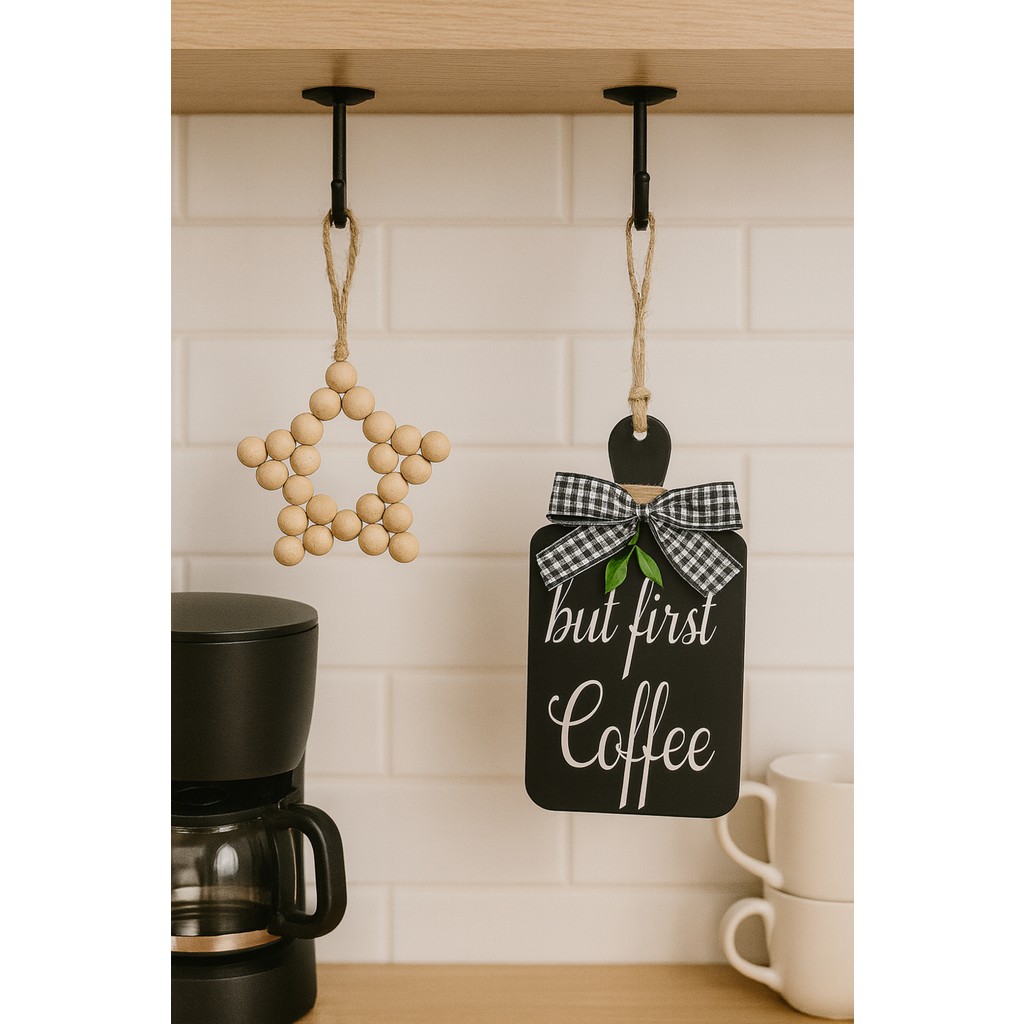 But First Coffee Kahve Köşesi Iskandinav Mutfak Dolap Süsü & Ahşap Yıldız 2'li Set - Siyah Diğer Fiyatı