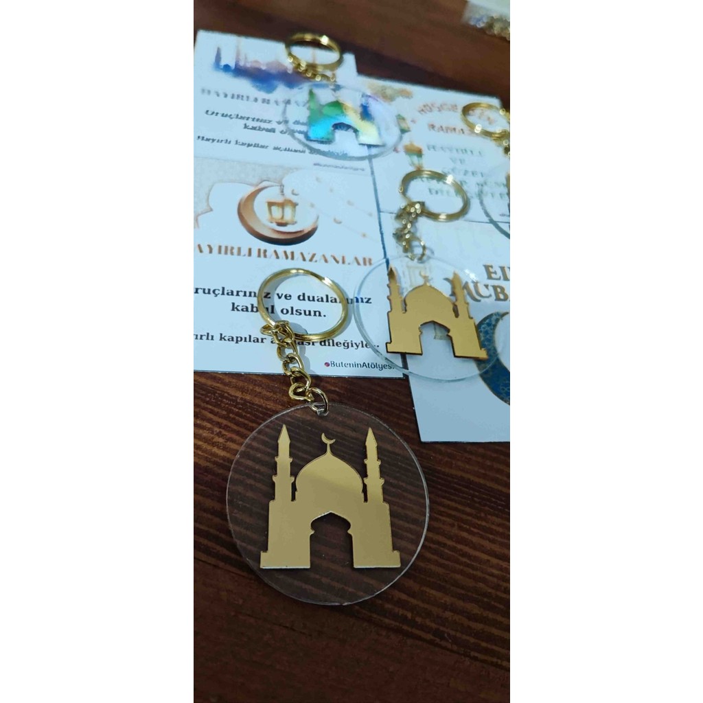 Butenin Atölyesi Ramazan Hediyesi, Eid Mubarak , 10 Adet Hediyelik Anahtarlık Cami ve Hilal Figürlü,gold Diğer Fiyatı