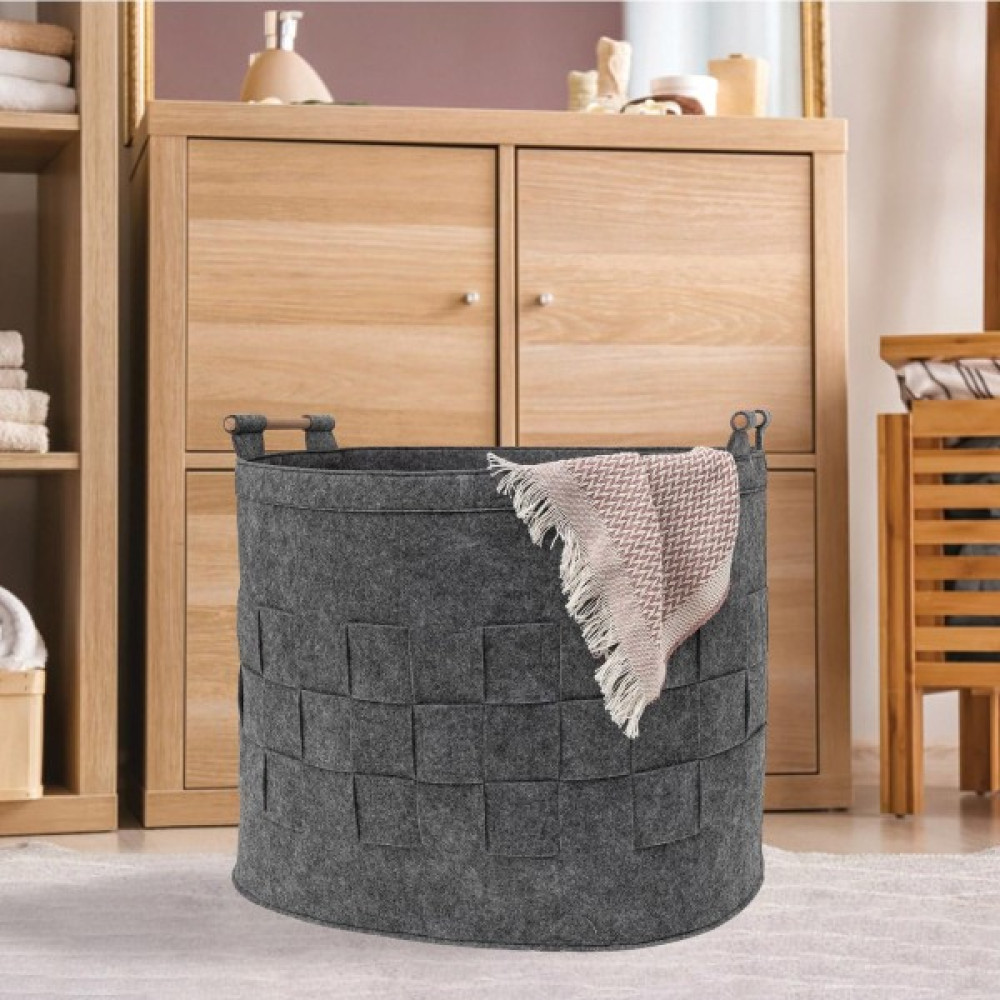 Buti Çok Amaçlı Organizer, Keçe Felted Örgülü Kırlı Çamaşır Sepeti, Oyuncak Sepeti Gri 105383 - 40 x 53 Sepet Fiyatı