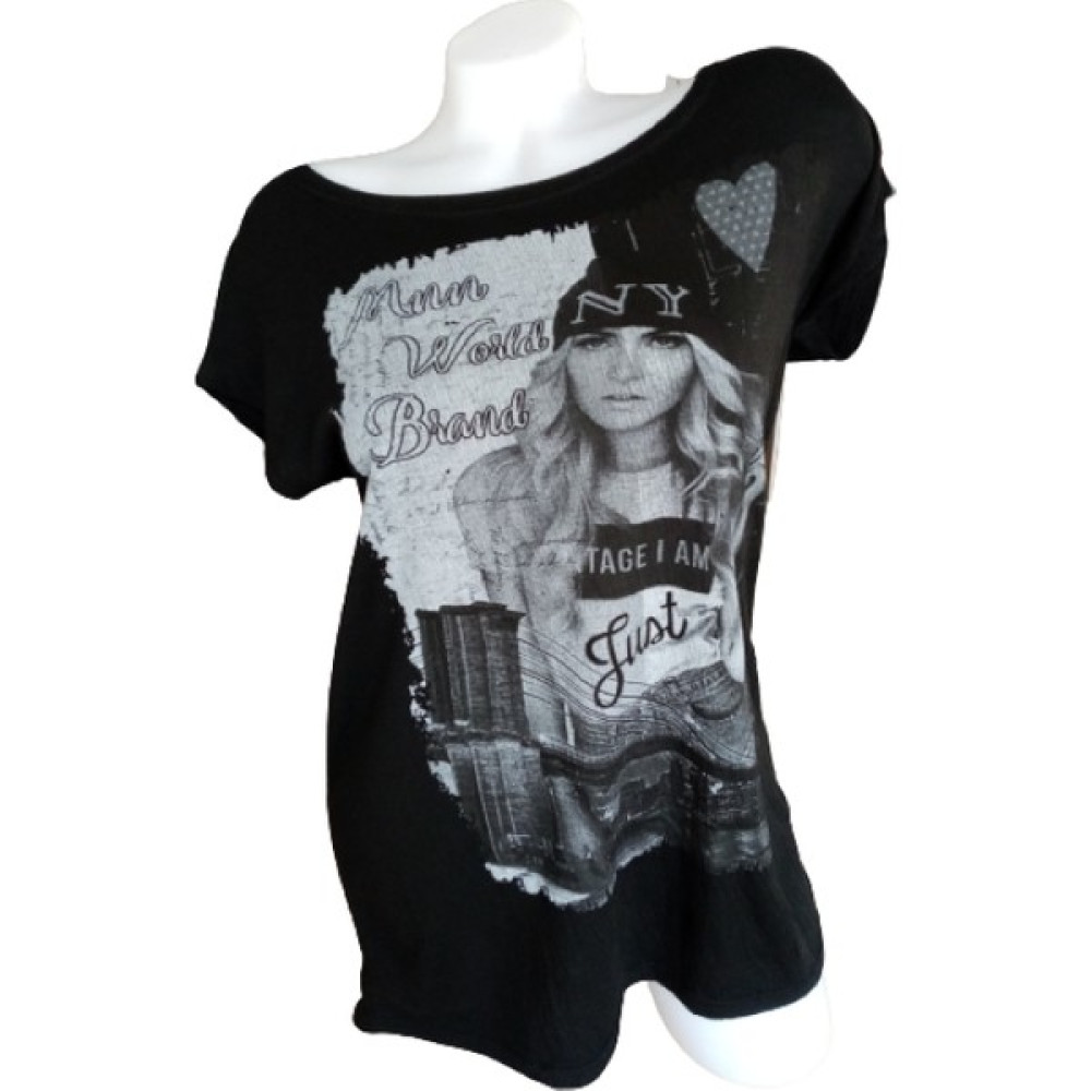 Butik 2020 BK Kadın Siyah Ny Bereli Kız Baskılı Tişört Bayan T-shirt Fiyatı