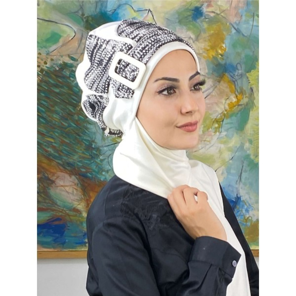 Butik Ambar Damla Model Kırçıllı Beyaz Tesettür Bere Eşarp Fiyatı
