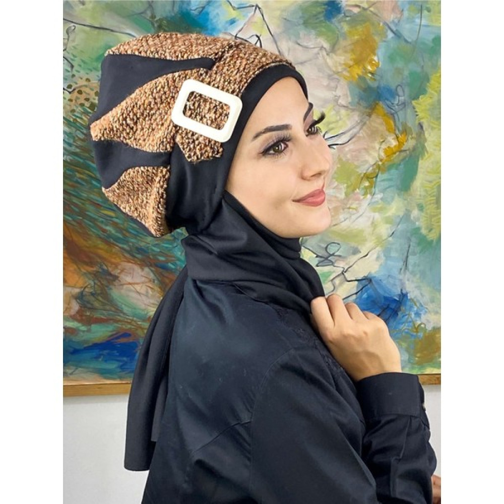Butik Ambar Damla Model Kırçıllı Siyah Tesettür Bere Eşarp Fiyatı