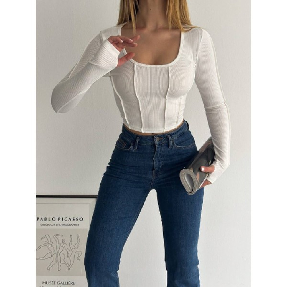Butik Balıkçı Yaka Crop Parmak Geçmeli Bluz Bluz Fiyatı
