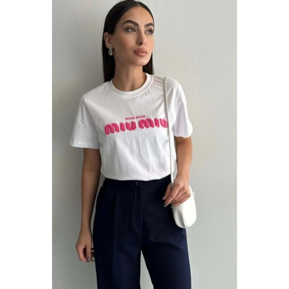 Butik By Burçin Miu Baskılı Kabartmalı Beyaz Tsirt Bayan T-shirt Fiyatı