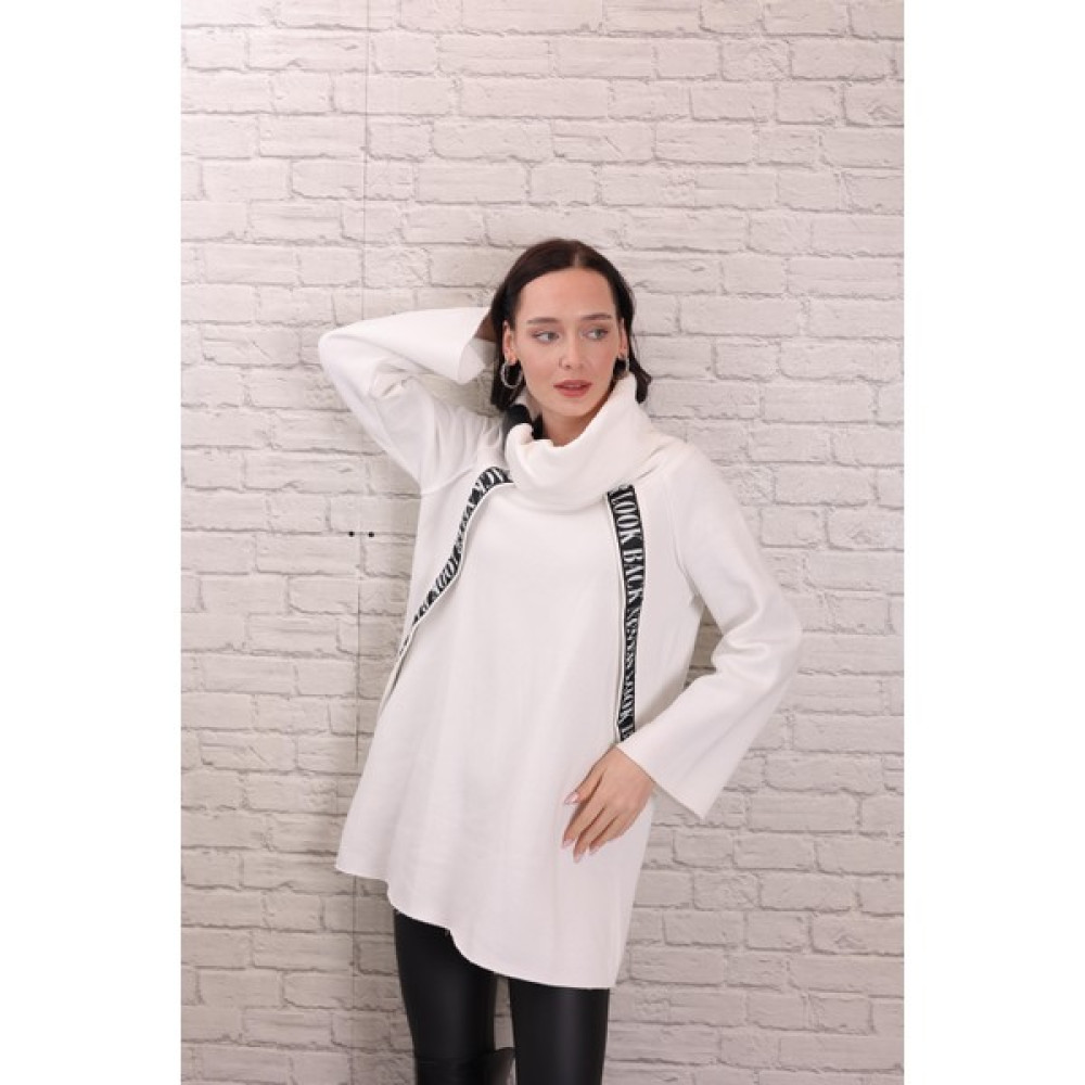 Butik Esra Kandemir Kadın Tasarım Deri Detaylı Içi Şardonlu Swetshırt Beyaz- Butik Esra Kandemir 1181-1 Bluz Fiyatı
