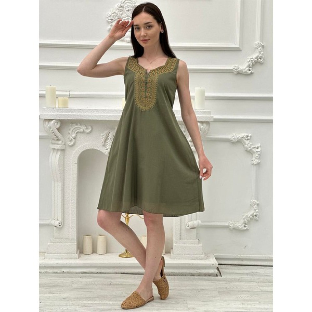 Butik Esra Kandemir Kadın Yazlık Otantik Nakışlı Pamuklu Elbise Haki 906011 Elbise Fiyatı