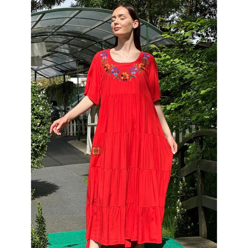 Butik Esra Kandemir Kadın Yazlık Pamuk Uzun Salaş Elbise Fuşya - Butik Esra Kandemir 2371672 Elbise Fiyatı