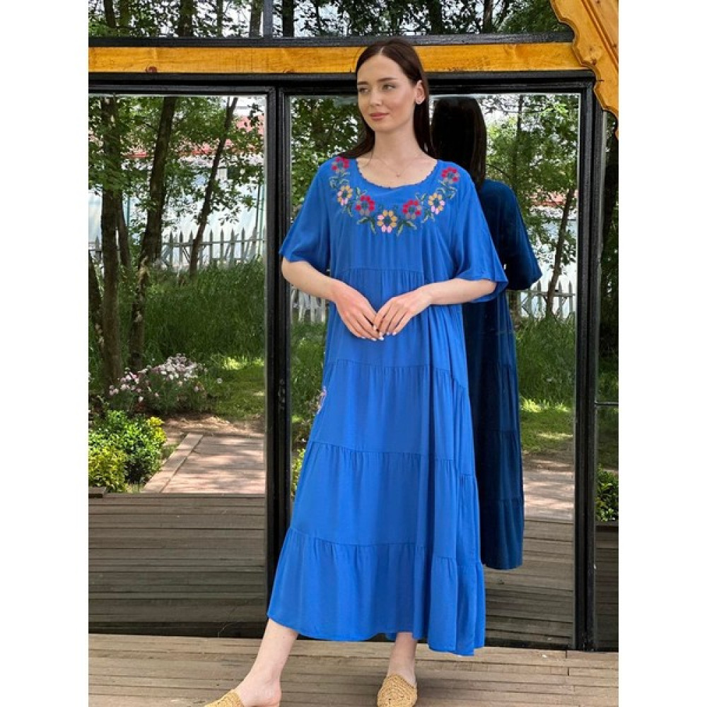 Butik Esra Kandemir Kadın Yazlık Pamuk Uzun Salaş Elbise Saks Mavi - Butik Esra Kandemir 2371675 Elbise Fiyatı
