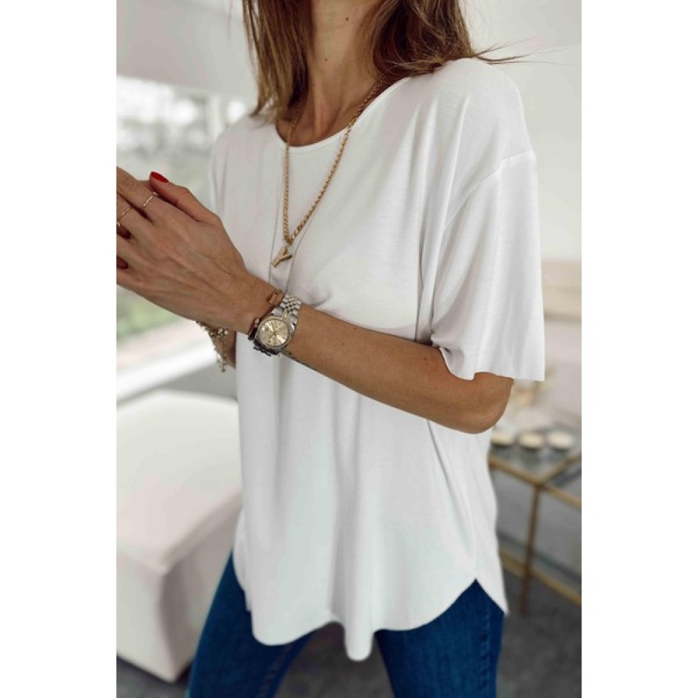 Butik Gardrop Modal Kumaş Lazer Kesim Basic Tişört Beyaz Bayan T-shirt Fiyatı