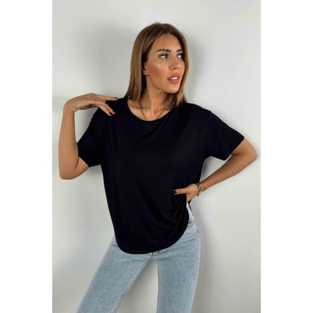 Butik Gardrop Modal Kumaş Lazer Kesim Basic Tişört Siyah Bayan T-shirt Fiyatı