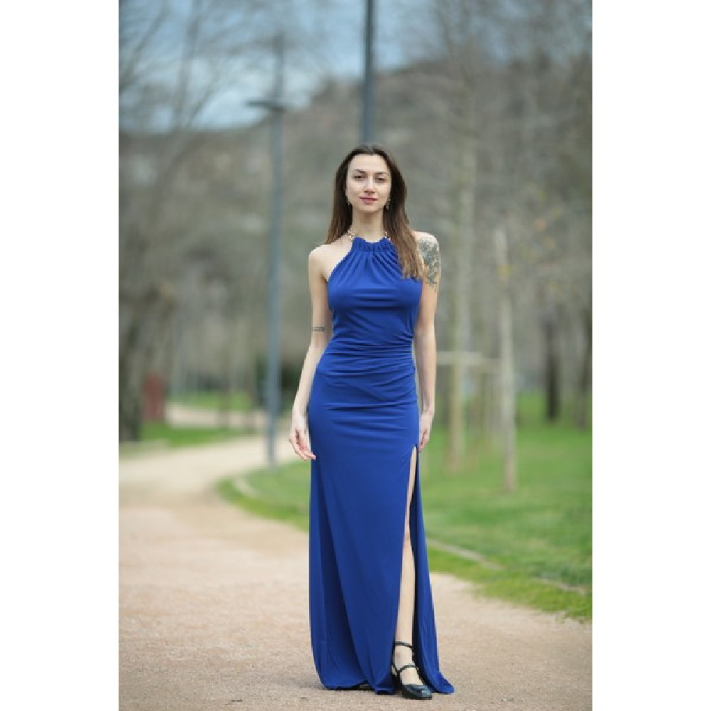 Butik Halter Yaka Zincirli Uzun Abiye Elbise Elbise Fiyatı