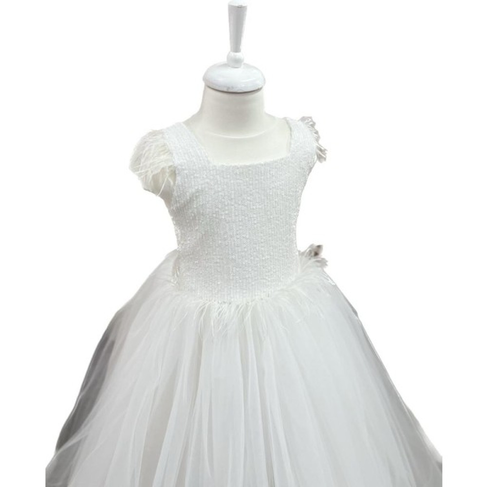 Butik Happy Kids Kız Çocuk Abiye Beyaz Kasnaklı Kabarık Gelinlik Prenses Elbisesi 3-12 Yaş Elbise Fiyatı