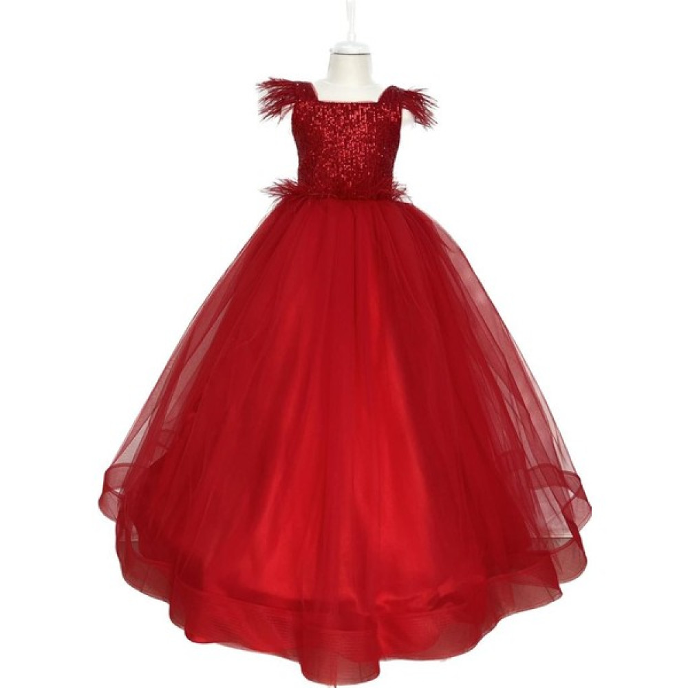 Butik Happy Kids Kız Çocuk Abiye Kırmızı Kabarık Gelinlik Prenses Elbisesi Elbise Fiyatı