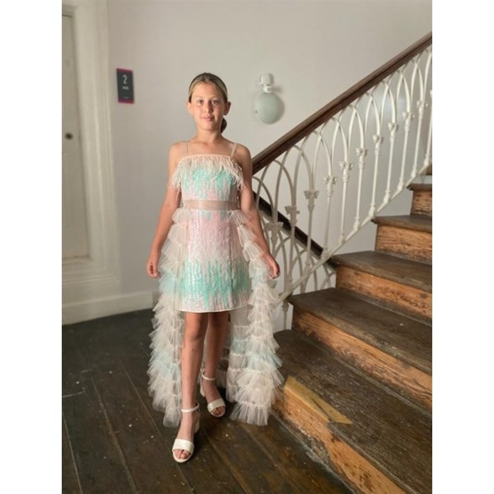 Butik Happy Kids Kız Çocuk Abiye Kısa Payetli Elbise Etekleri Kat Kat Renkli Kız Çocuk Abiye 8-16 Yaş Elbise Fiyatı