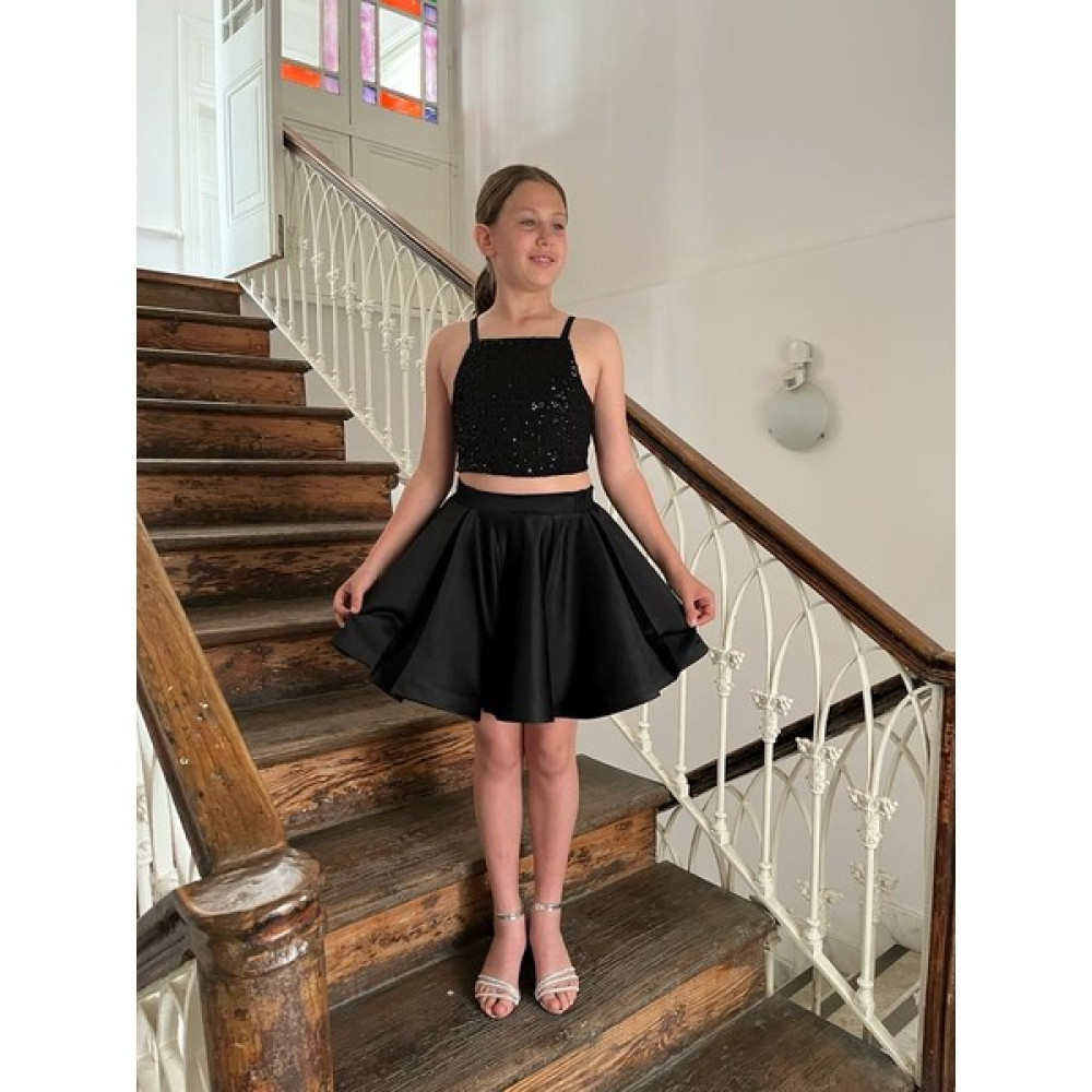 Butik Happy Kids Kız Çocuk Abiye Siyah Kabarık Pileli Etekli Crop Payetli Takım 6-16 Yaş Elbise Fiyatı