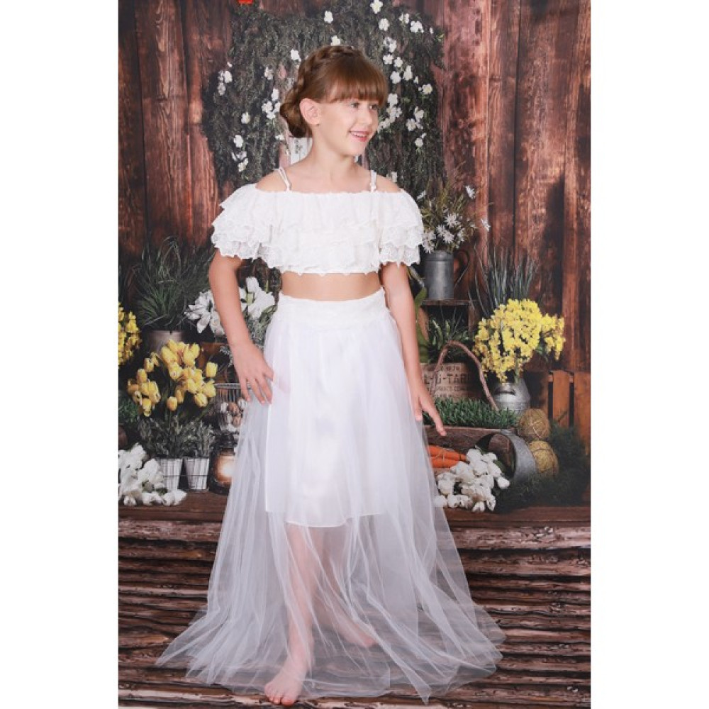 Butik Happy Kids Kız Çocuk Beyaz 2'li Güpürlü Askılı Uzun Etekli Abiye Takım 6-16 Yaş Elbise Fiyatı