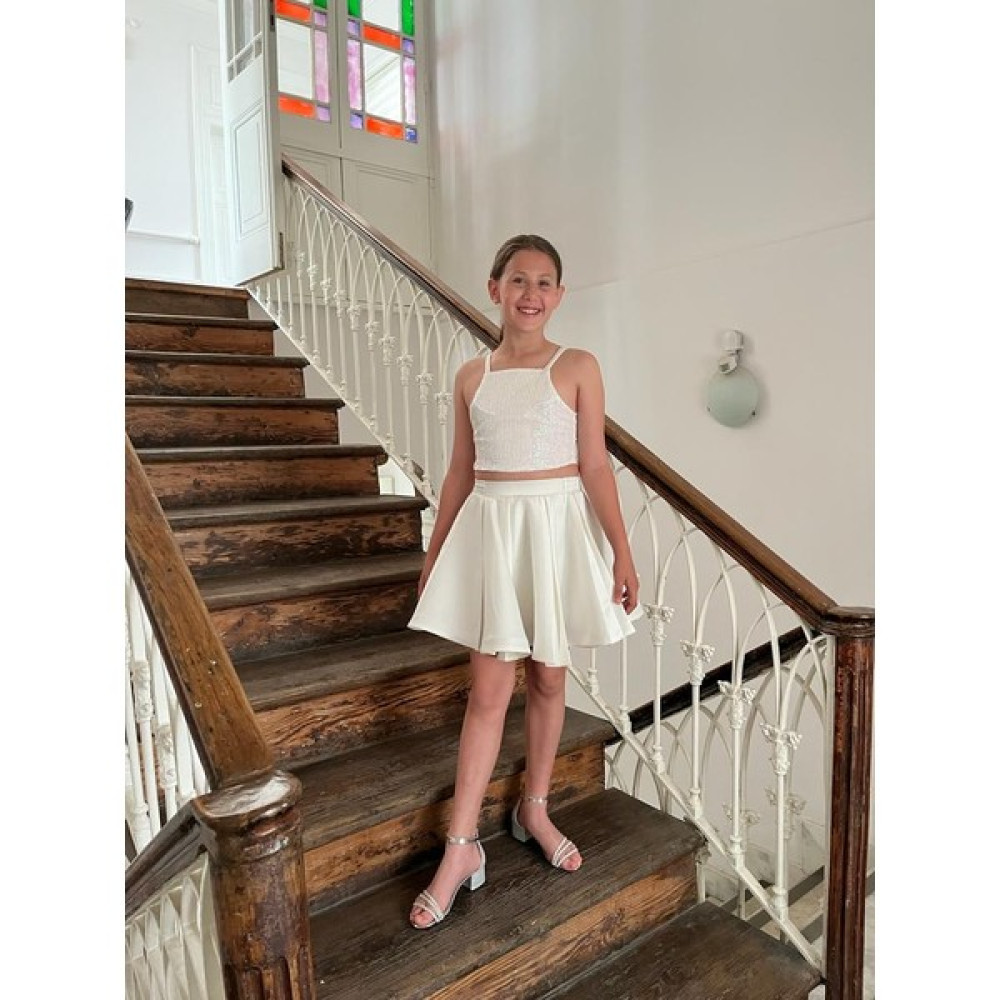 Butik Happy Kids Kız Ekru Mini Kabarık Pileli Etekli Payet Crop Takım 6-16 Yaş Elbise Fiyatı