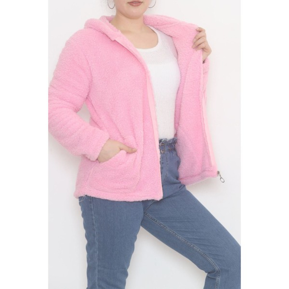 Butik Mine Büyük Beden Peluş Mont Pudra - 10358.107. Bayan Ceket Fiyatı