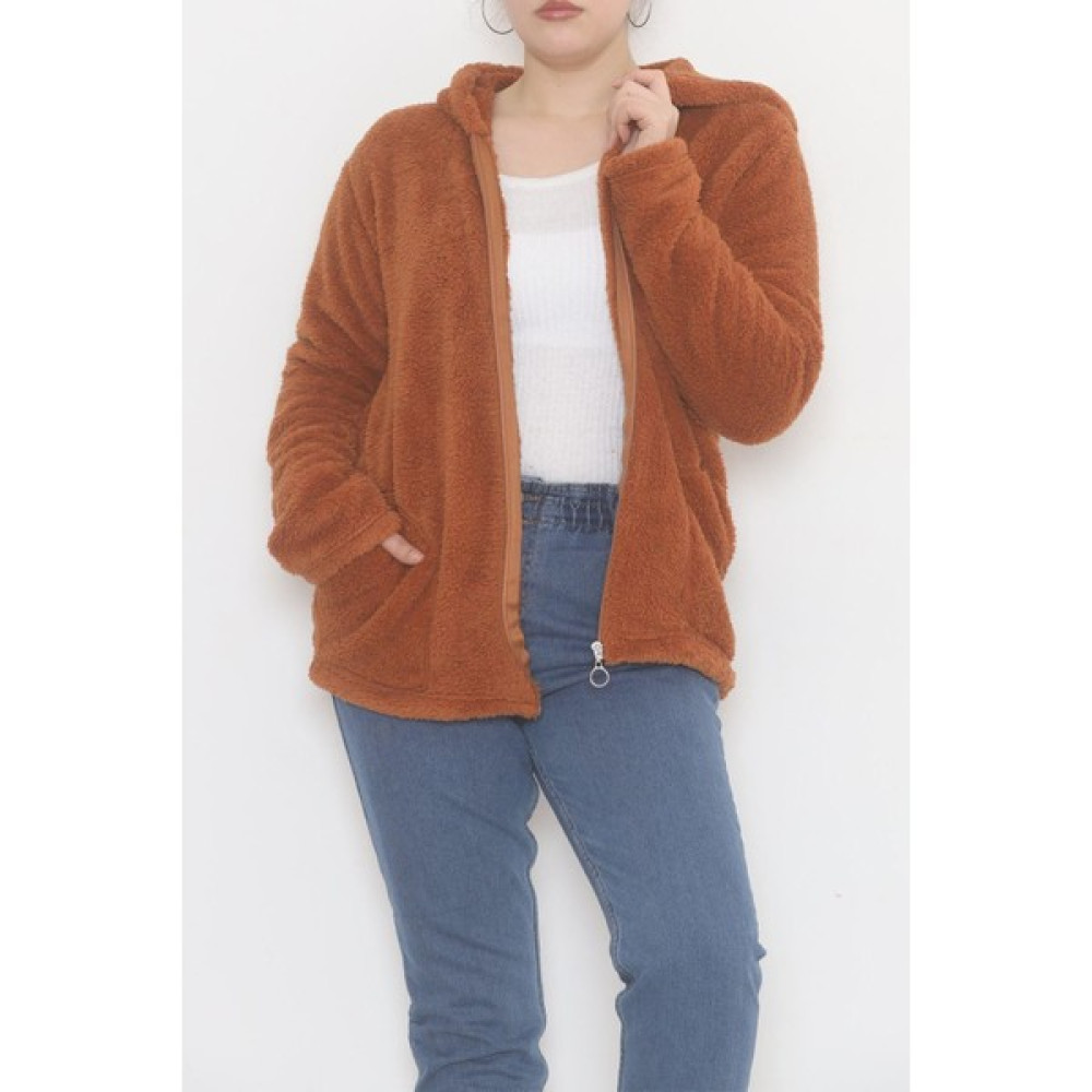 Butik Mine Büyük Beden Peluş Mont Taba - 10358.107. Bayan Ceket Fiyatı