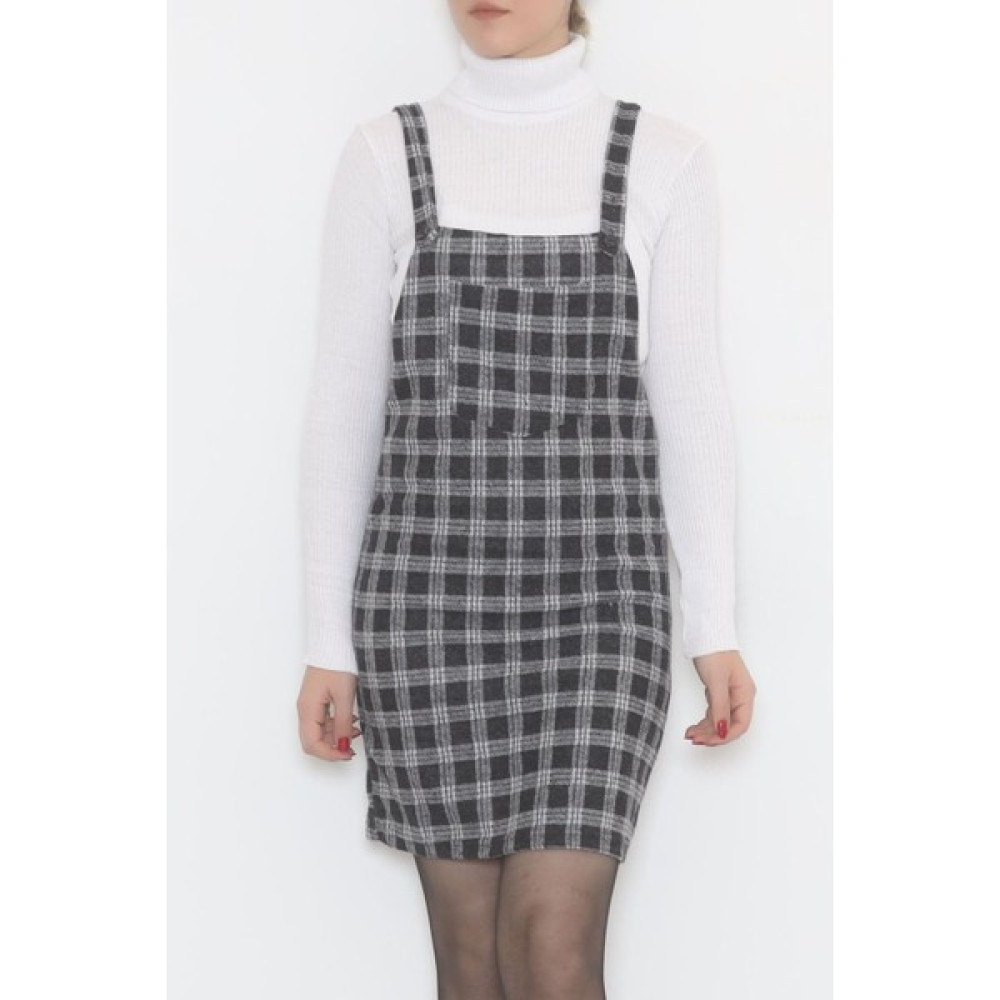 Butik Mine Desenli Tek Cep Salopet Grisiyah - 471325.1567. Elbise Fiyatı