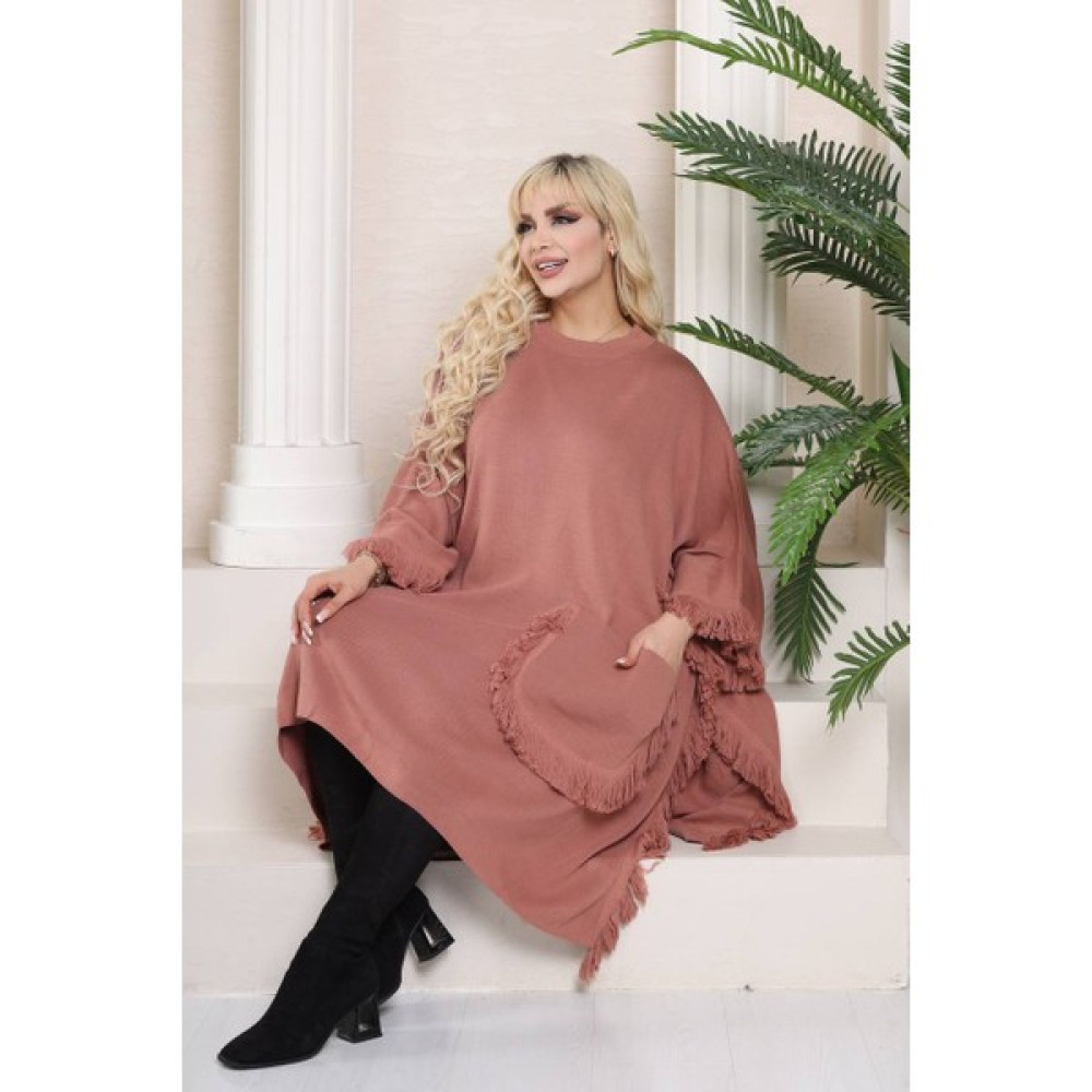 Butik Nilyam Kadın Büyük Beden Püskül Detay Cepli Salaş Triko Panço 21052 Panço Fiyatı