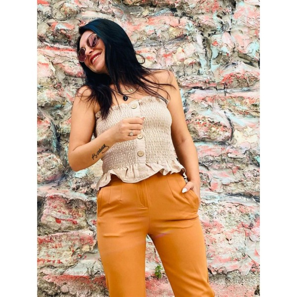 Butik Ponçik Gipeli Düğmeli Vizon Cop Bluz Bluz Fiyatı
