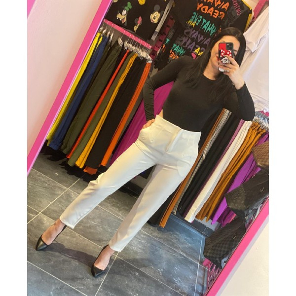 Butik Ponçik Zara Model Beyaz Atlas Kumaş Pantolon Kadın Pantolon Fiyatı