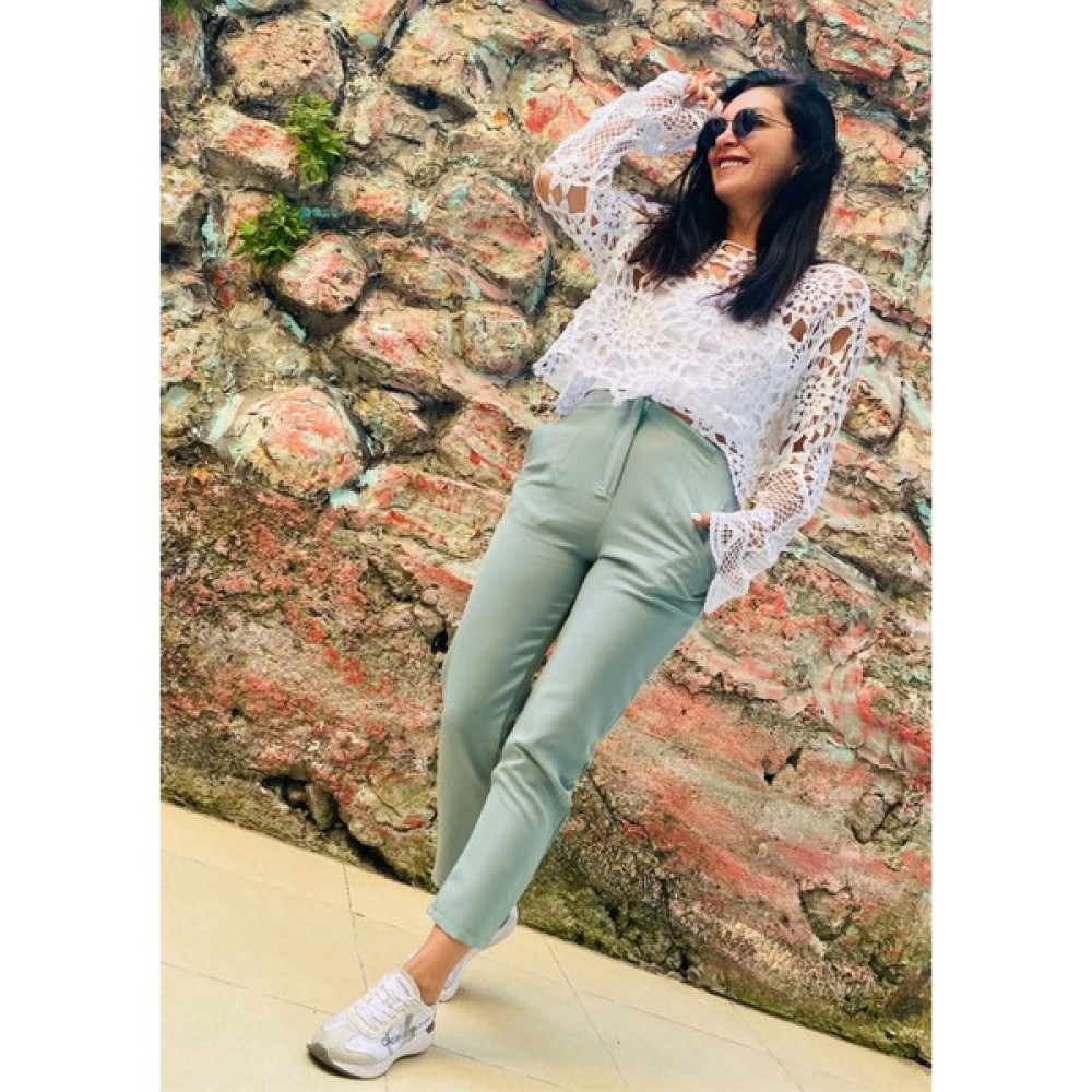 Butik Ponçik Zara Model Mint Atlas Kumaş Pantolon Kadın Pantolon Fiyatı