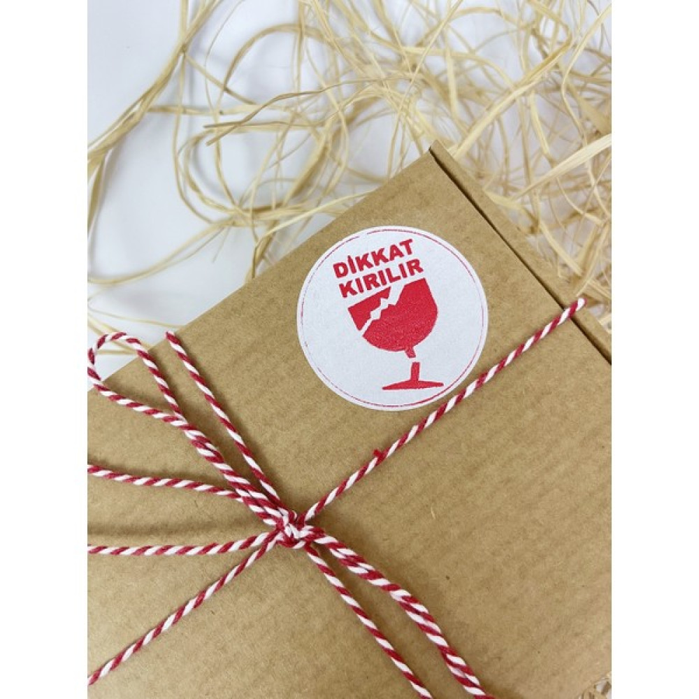 Butik Sosyetik Dikkat Kırılır Uyarı Etiketi 50 mm Yuvarlak Yapışkanlı Sticker Etiket Beyaz 100 Adet Etiket Fiyatı