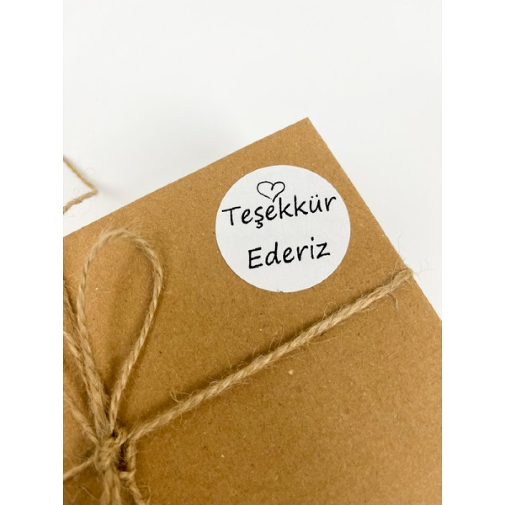 Butik Sosyetik Teşekkür Ederiz Kalpli 40 mm Yapışkanlı Sticker Etiket 120 Adet - Beyaz - 4 cm Etiket Fiyatı