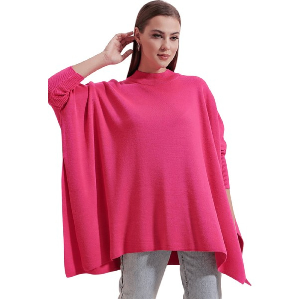 Butikburuc Kadın Fuşya Yanı Yırtmaçlı Triko Panço Panço Fiyatı