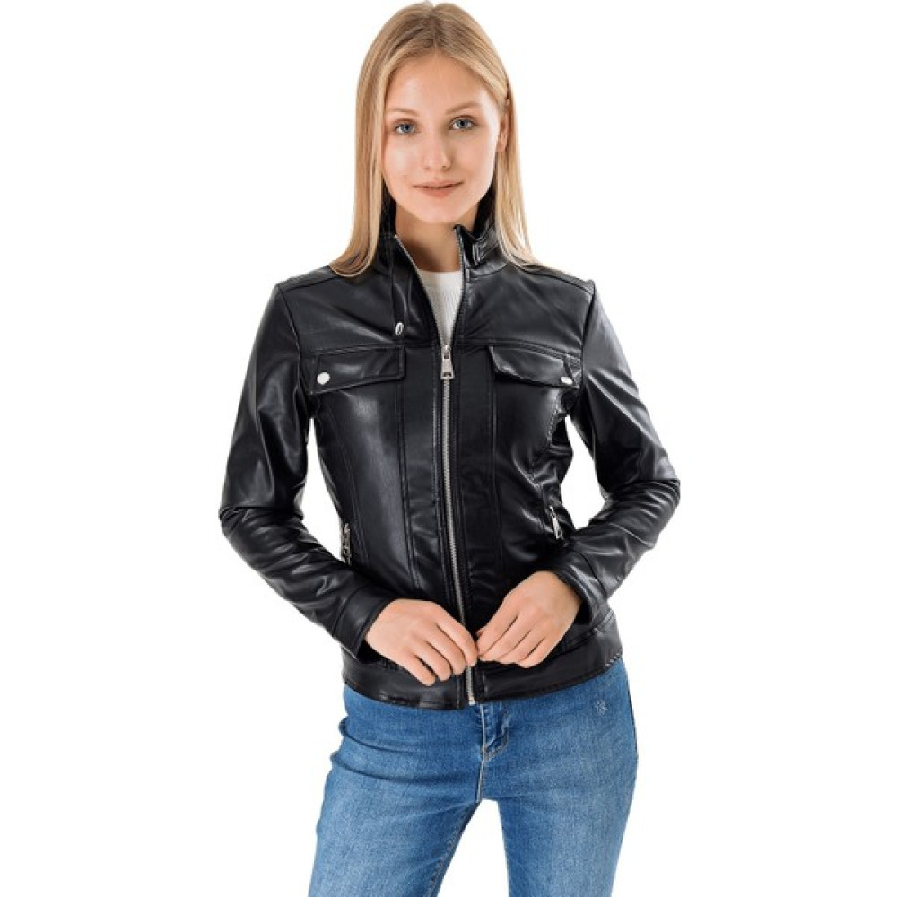 Butikburuc Kadın Siyah Cep Kapaklı Biker Deri Mont Bayan Mont Fiyatı