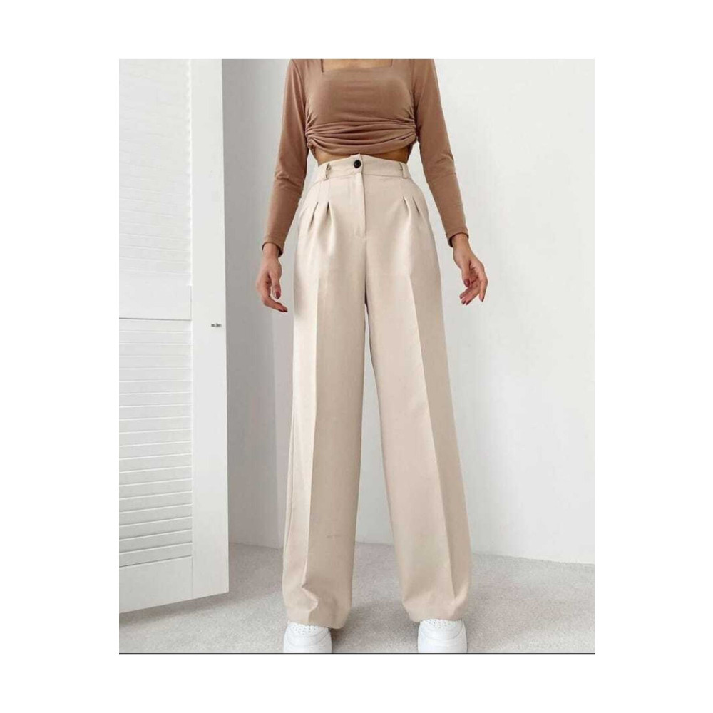 ButikDina Kadın Bej Pileli Kumaş Palazzo Pantalon XS Beden Kadın Pantolon Fiyatı