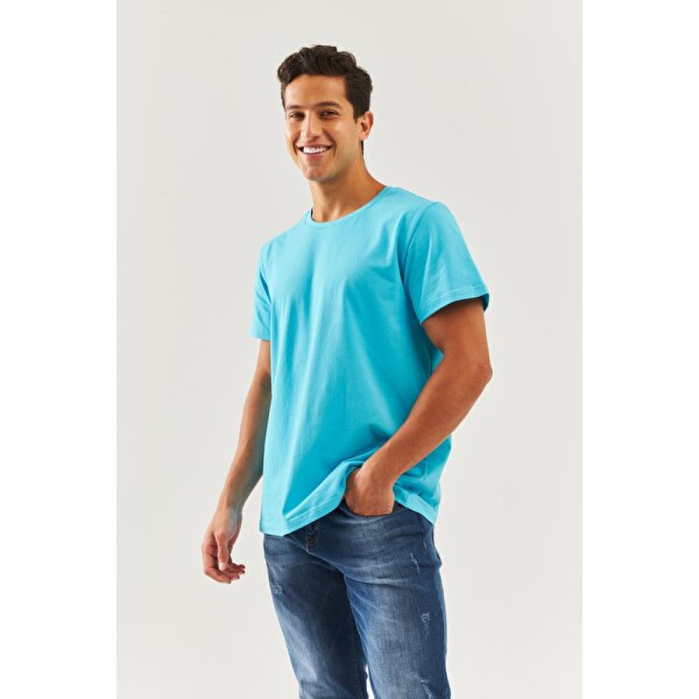 Butikgiz Aqua Oversize RahatPamuklu Penye Bisiklet Yaka Kısa Kol Basic T-Shirt Trendy Collection Erkek T-shirt Fiyatı
